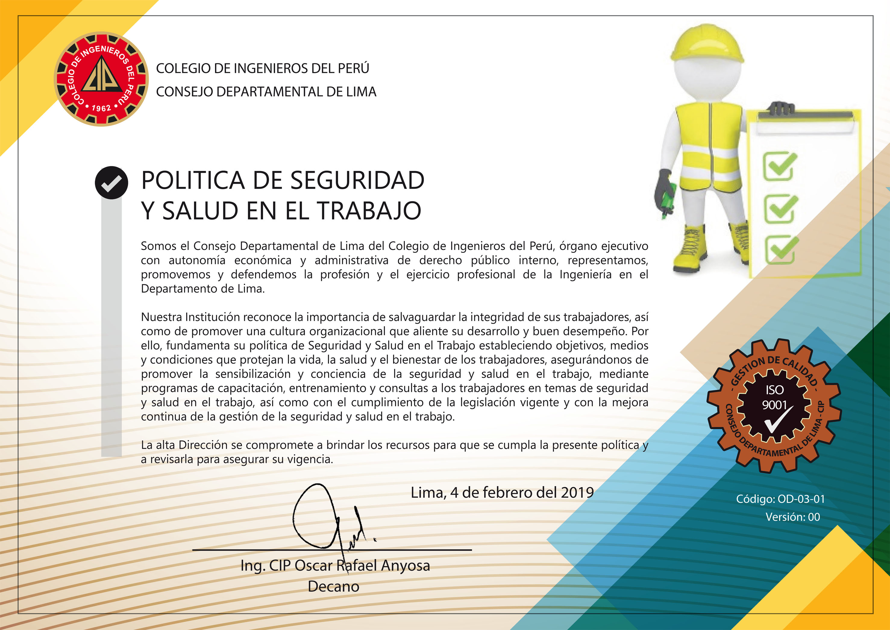 Pol Tica De Seguridad Y Salud En El Trabajo Consejo Departamental De Lima
